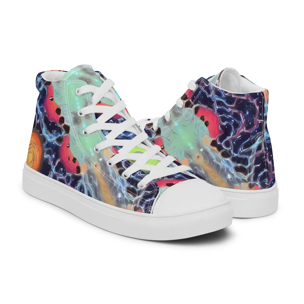 Cosmic Tidal Flux on Men's High Top Canvas Shoes — Right