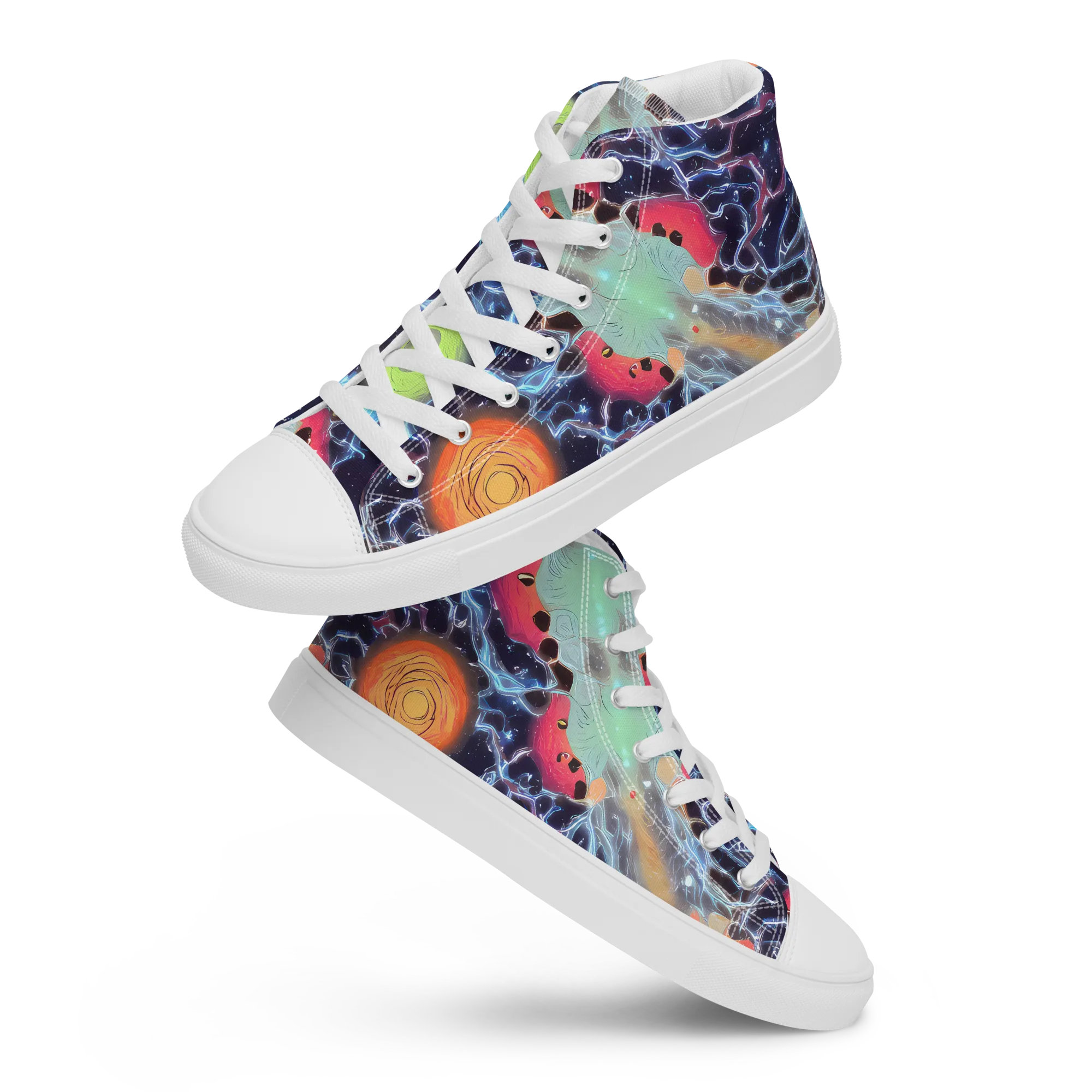 Cosmic Tidal Flux on Men's High Top Canvas Shoes — Front