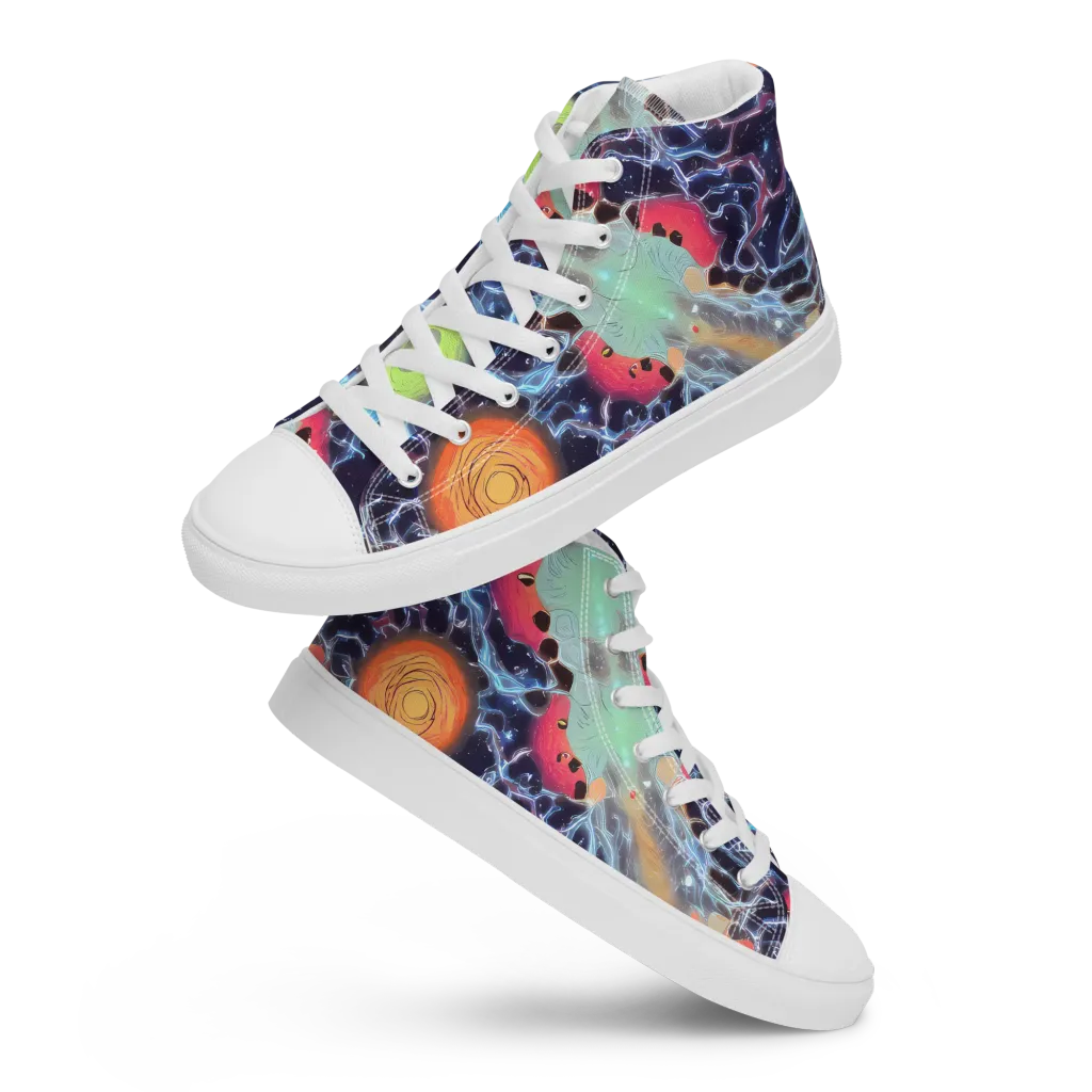 Cosmic Tidal Flux on Men's High Top Canvas Shoes — Front