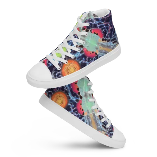 Cosmic Tidal Flux on a Men's High Top Canvas Shoes