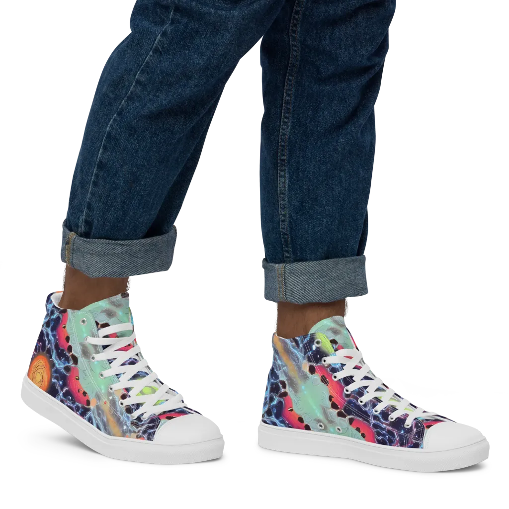 Cosmic Tidal Flux on Men's High Top Canvas Shoes — Right