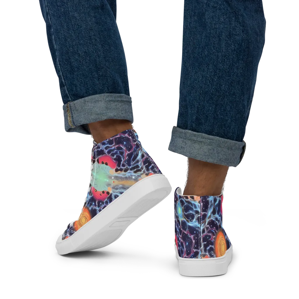 Cosmic Tidal Flux on Men's High Top Canvas Shoes — Back
