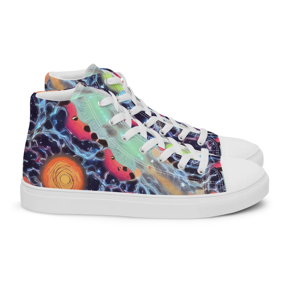 Cosmic Tidal Flux on Women's High Top Canvas Shoes — Right