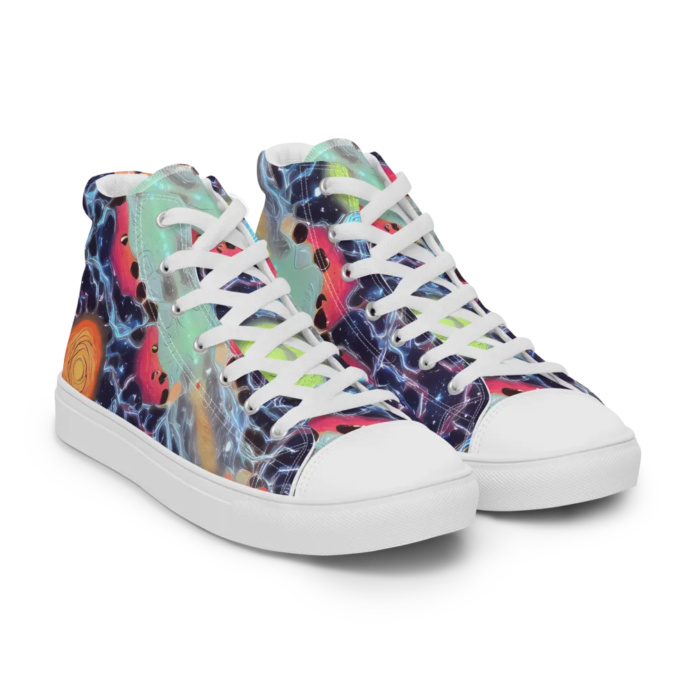 Cosmic Tidal Flux on Women's High Top Canvas Shoes — Right Front