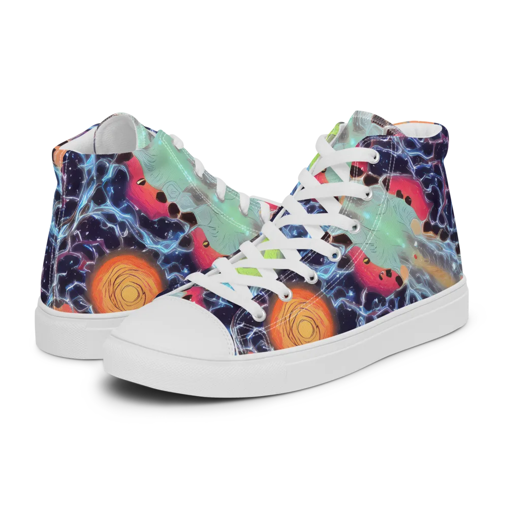 Cosmic Tidal Flux on Women's High Top Canvas Shoes — Left