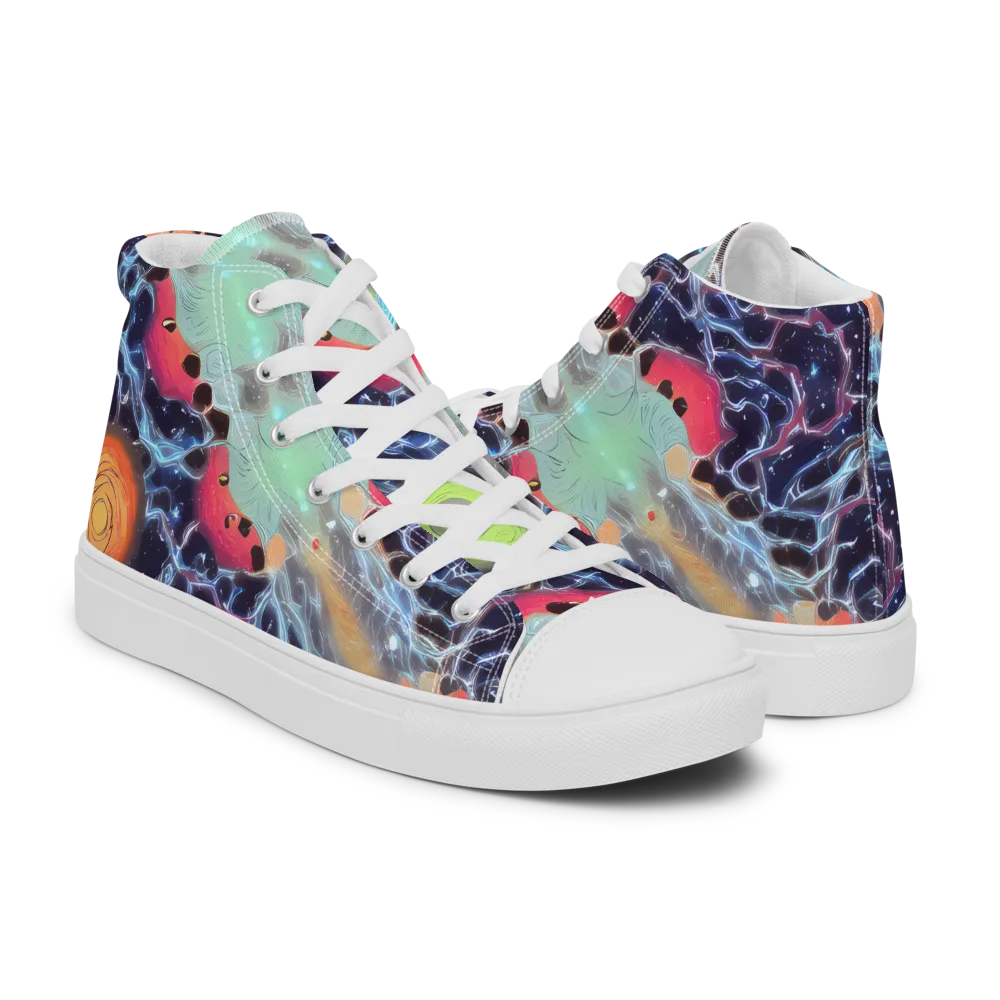 Cosmic Tidal Flux on Women's High Top Canvas Shoes — Right