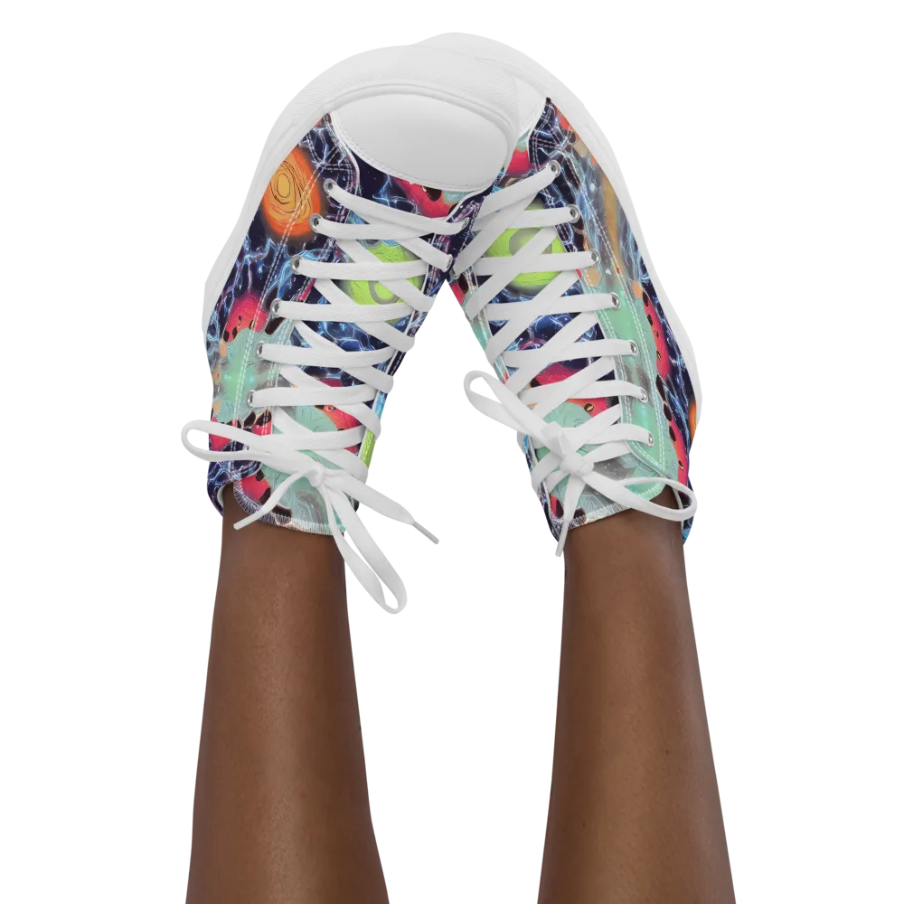 Cosmic Tidal Flux on Women's High Top Canvas Shoes — Front