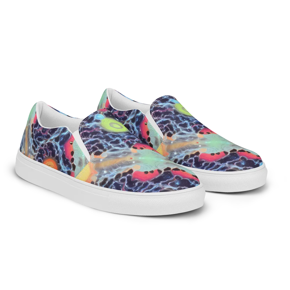 Cosmic Tidal Flux on Men's Slip-On Canvas Shoes — Right Front