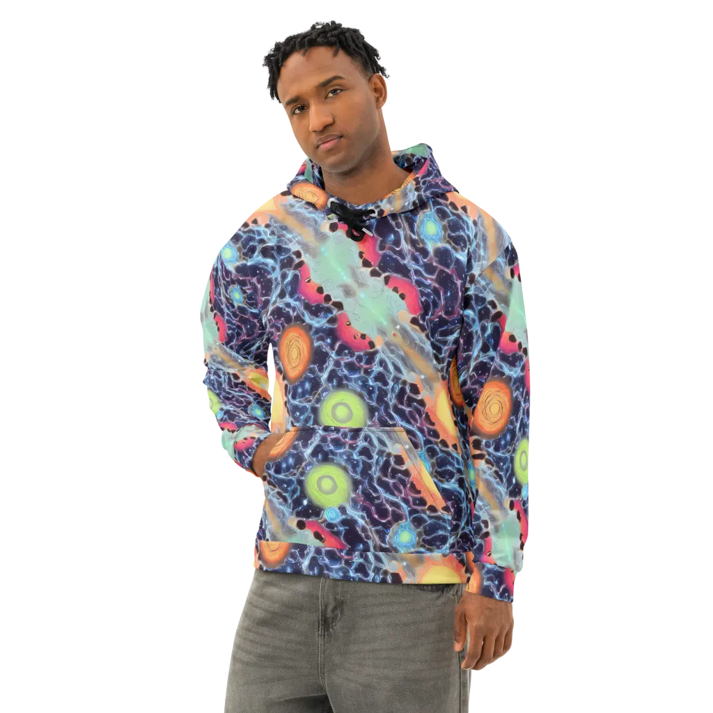 Cosmic Tidal Flux on Cotton Hoodie — Left Front