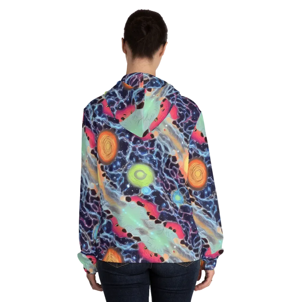 Cosmic Tidal Flux on Women's Full-Zip Hoodie — Back On Person