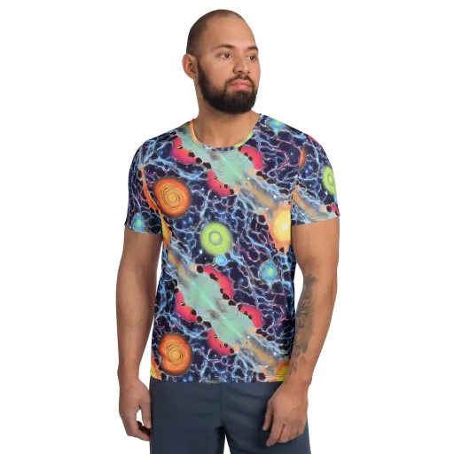 Cosmic Tidal Flux on a Men's Athletic T-Shirt