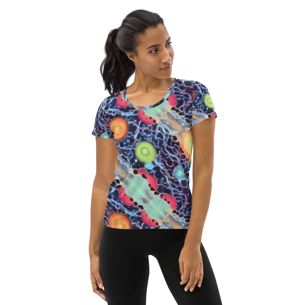 Cosmic Tidal Flux on Women's Athletic T-Shirt — Front