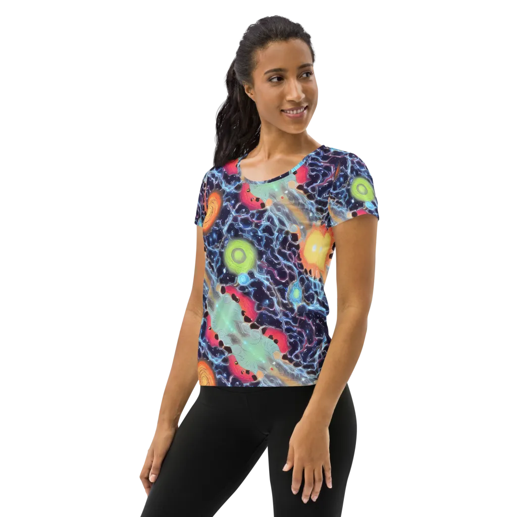 Cosmic Tidal Flux on Women's Athletic T-Shirt — Left