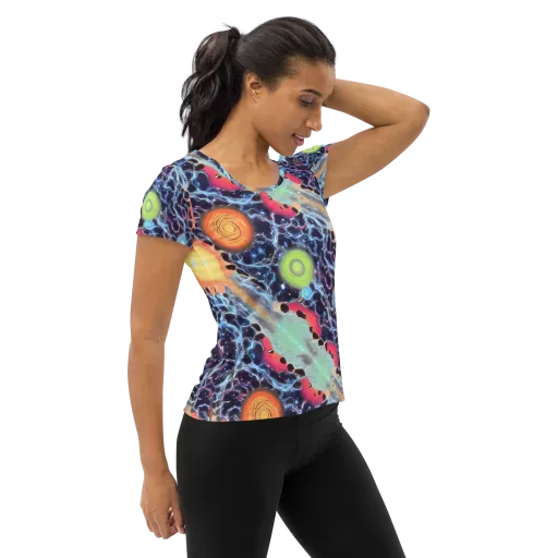 Cosmic Tidal Flux on a Women's Athletic T-Shirt