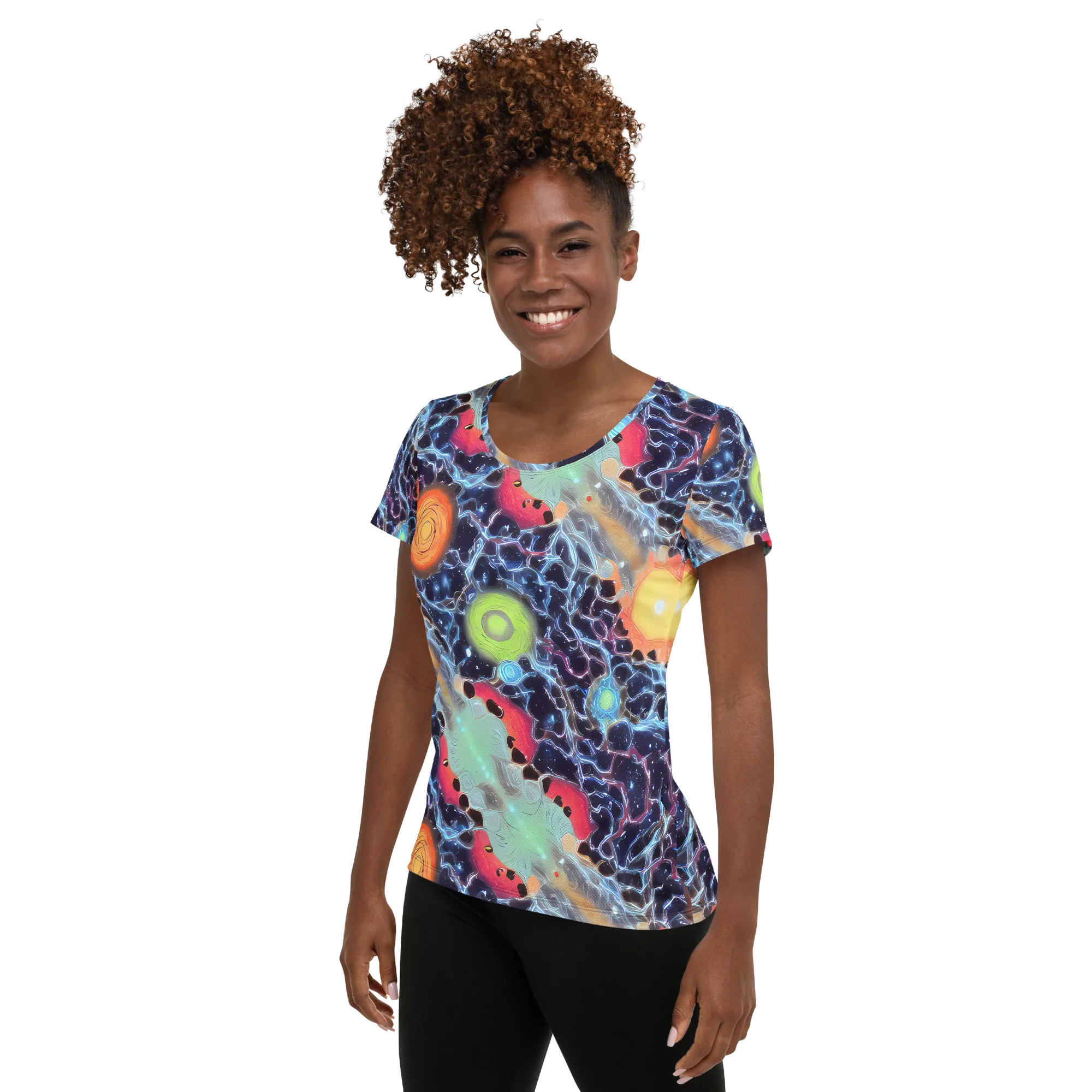 Cosmic Tidal Flux on Women's Athletic T-Shirt — Left