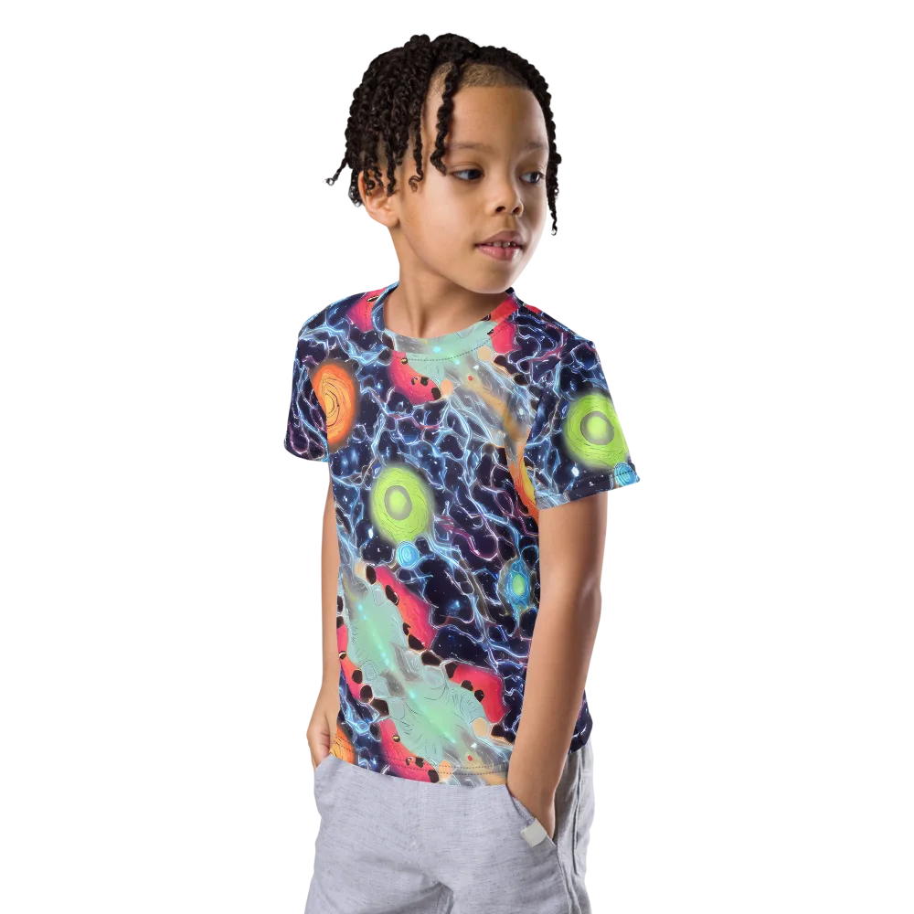 Cosmic Tidal Flux on Kids Crew Neck T-Shirt — Left Front