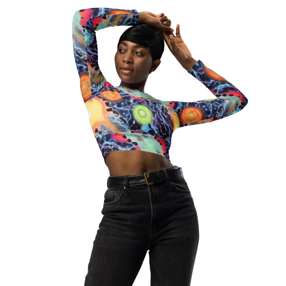 Cosmic Tidal Flux on Long Sleeve Crop Top — Front
