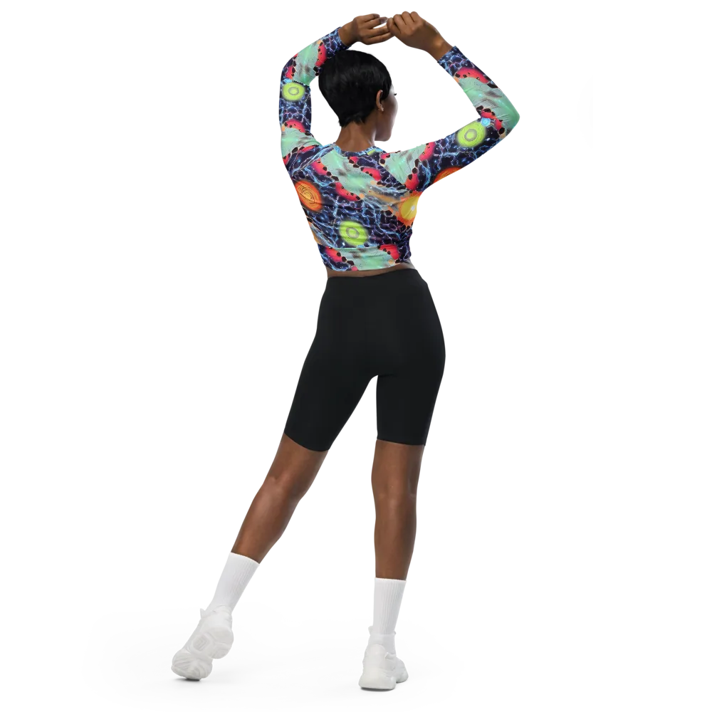 Cosmic Tidal Flux on Long Sleeve Crop Top — Back
