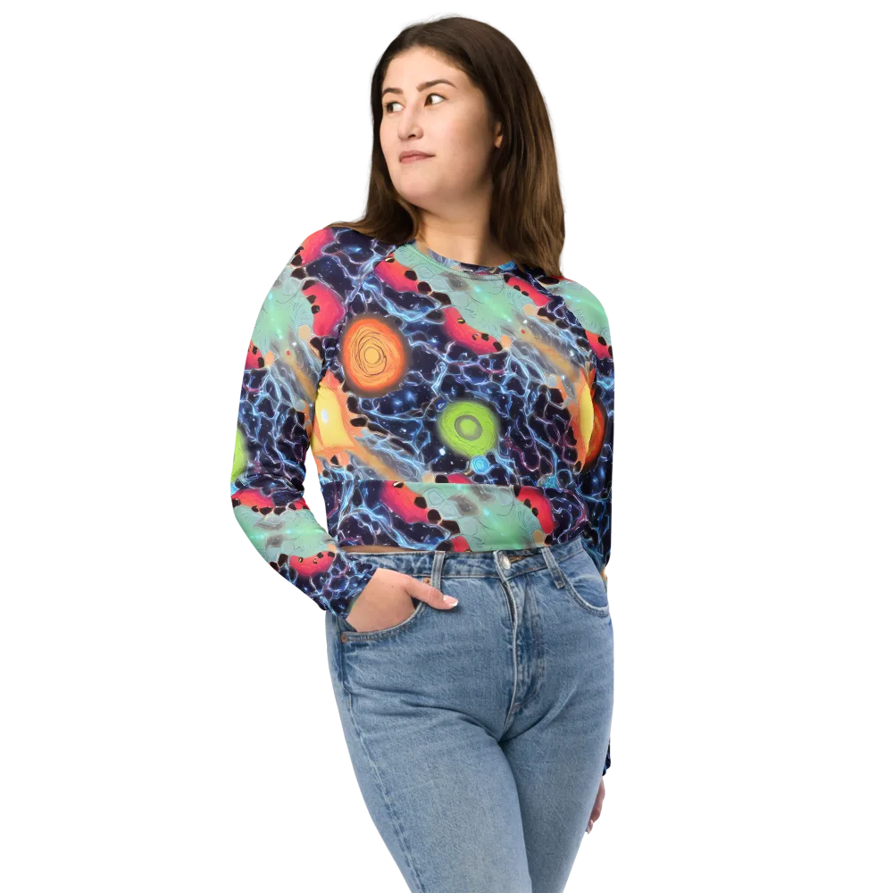 Cosmic Tidal Flux on Long Sleeve Crop Top — Front