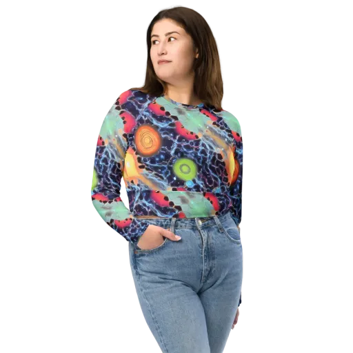 Cosmic Tidal Flux on a Long Sleeve Crop Top