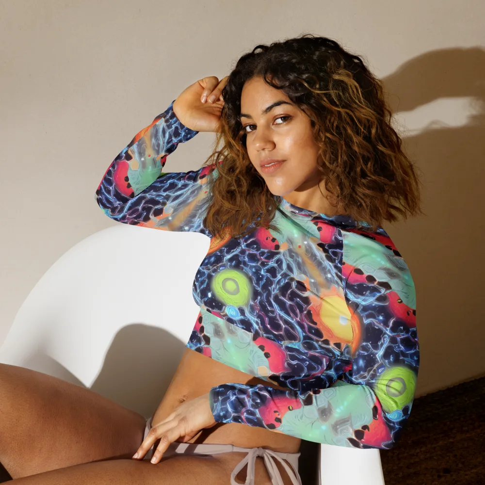 Cosmic Tidal Flux on Long Sleeve Crop Top — Left Front