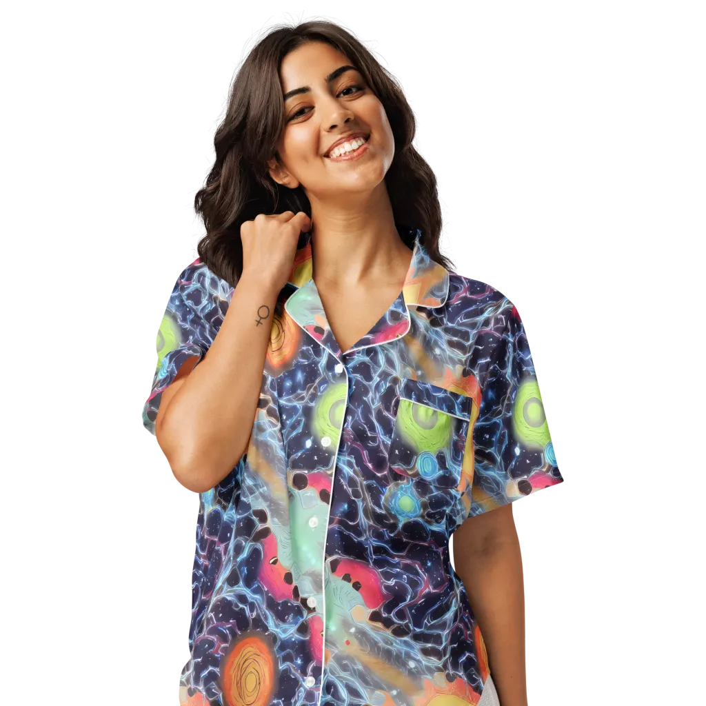 Cosmic Tidal Flux on Women's Short Sleeve Pajama Top — Front