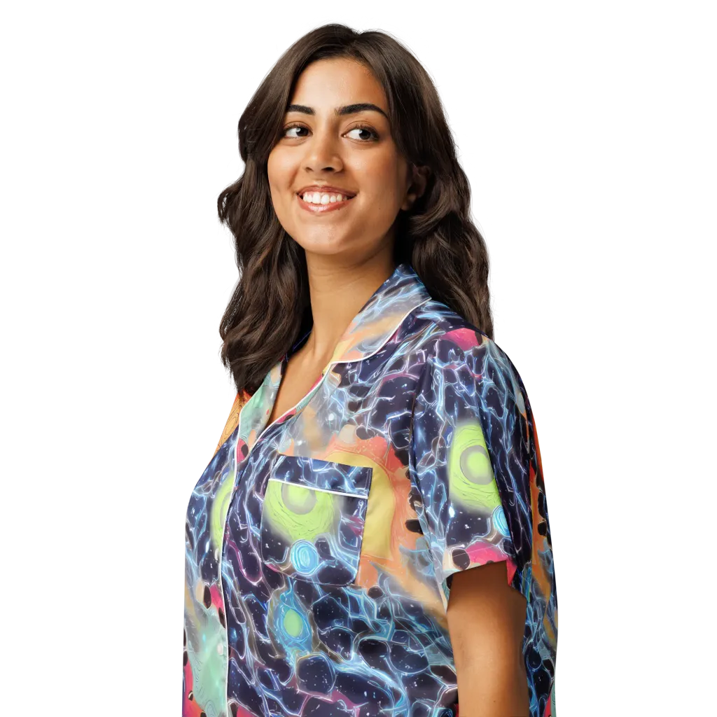 Cosmic Tidal Flux on Women's Short Sleeve Pajama Top — Left Front