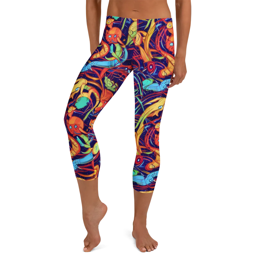 Neon Reef Rapture on Capri Leggings — Front