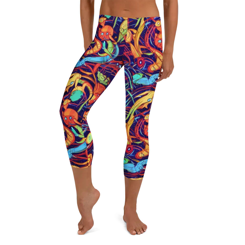Neon Reef Rapture on Capri Leggings — Front