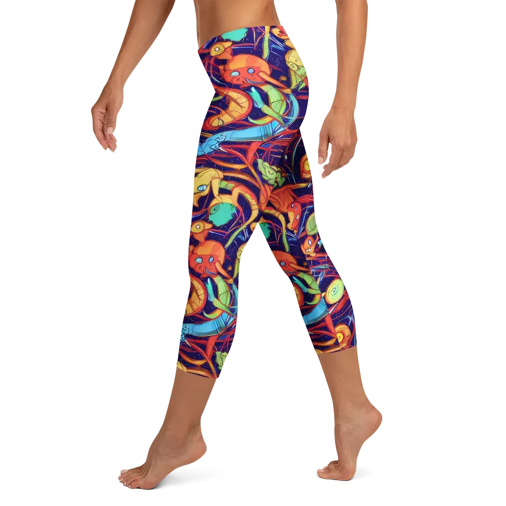 Neon Reef Rapture on Capri Leggings — Left