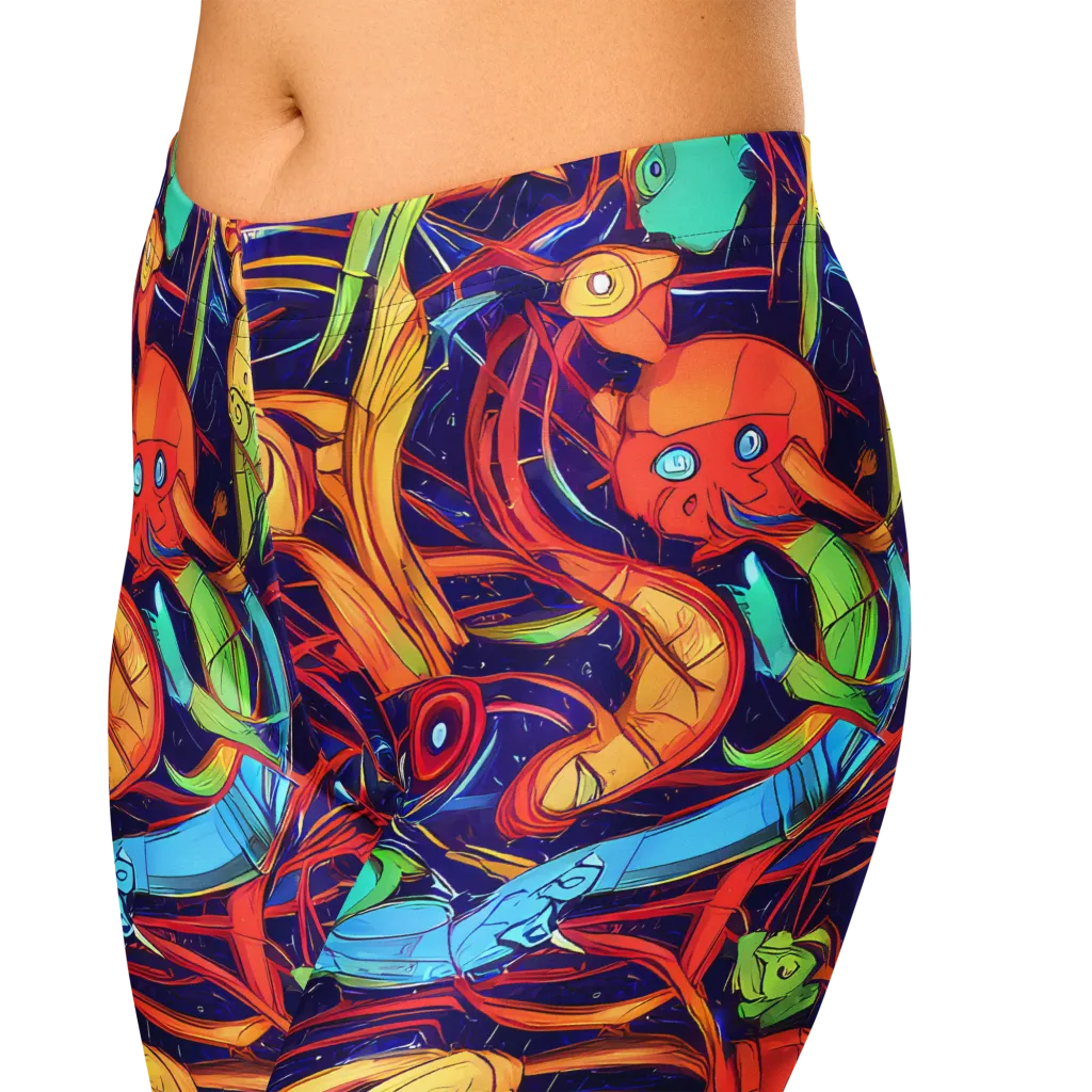 Neon Reef Rapture on Capri Leggings — Zoomed-in