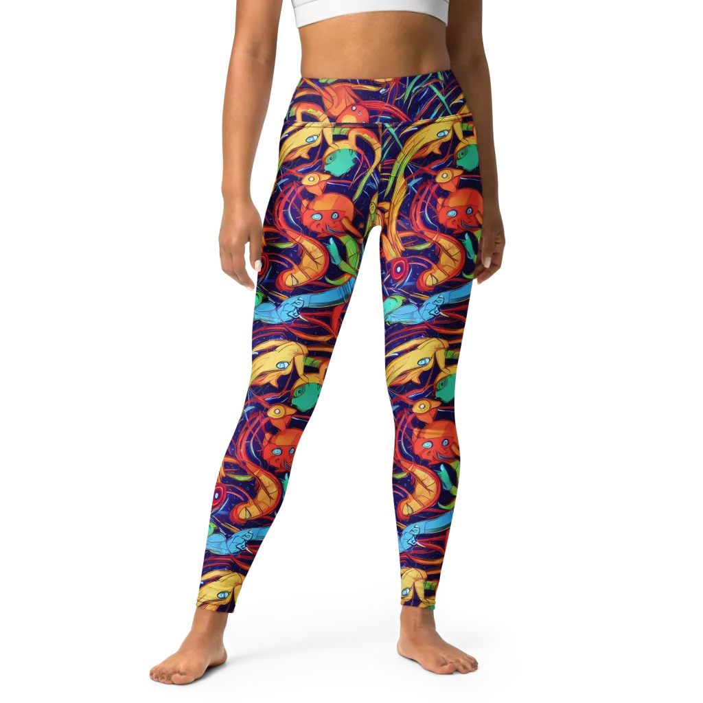 Neon Reef Rapture on Yoga Leggings — Front