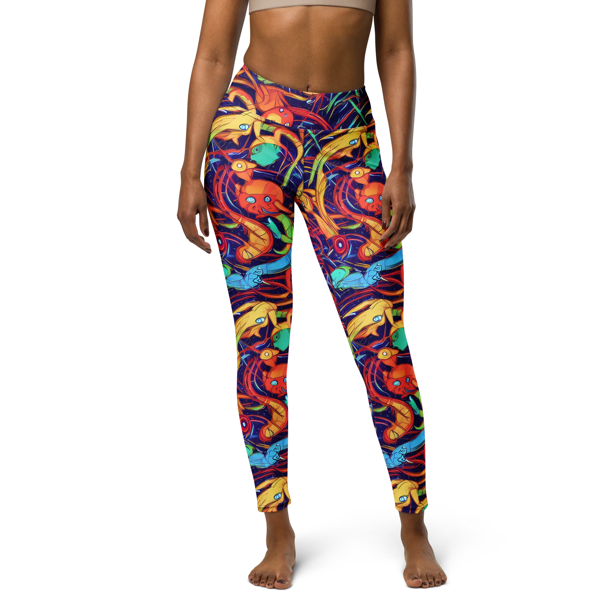 Neon Reef Rapture on Yoga Leggings — Front