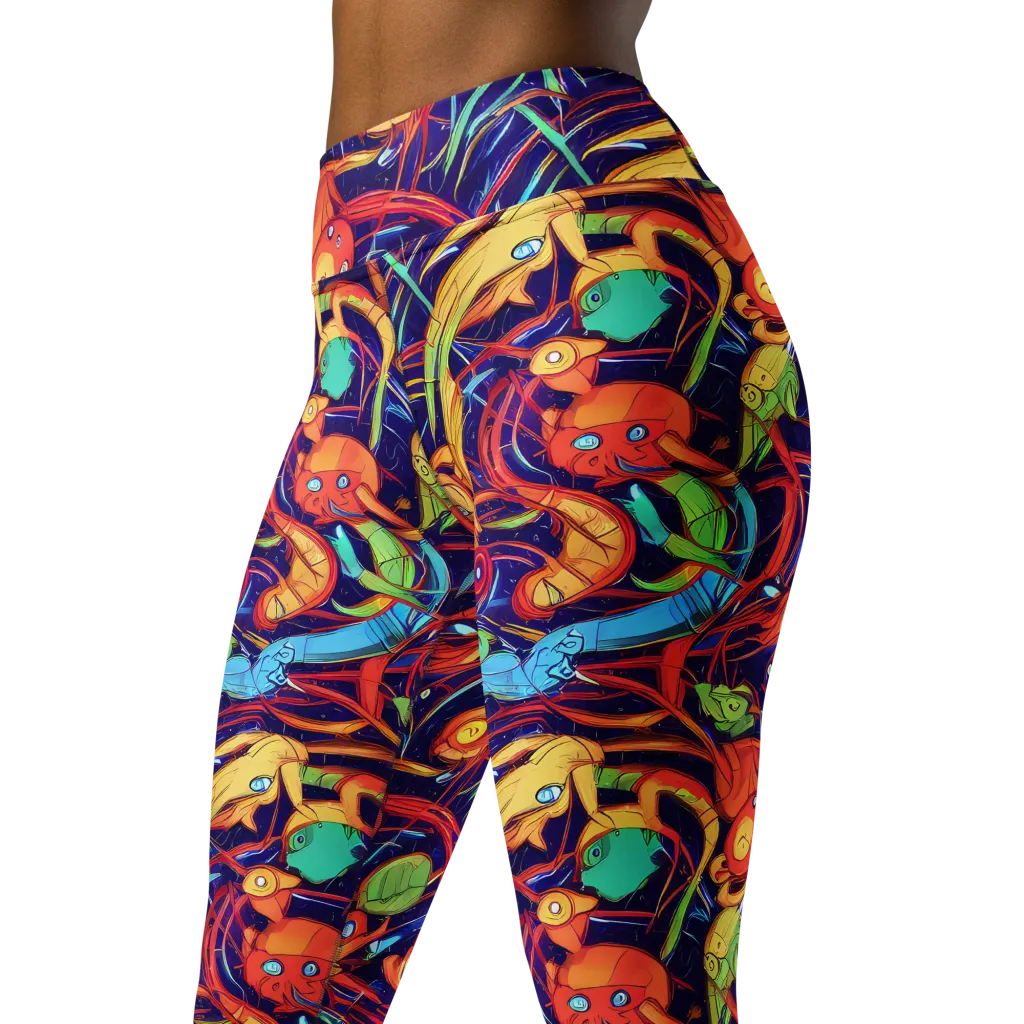 Neon Reef Rapture on Yoga Leggings — Left Front
