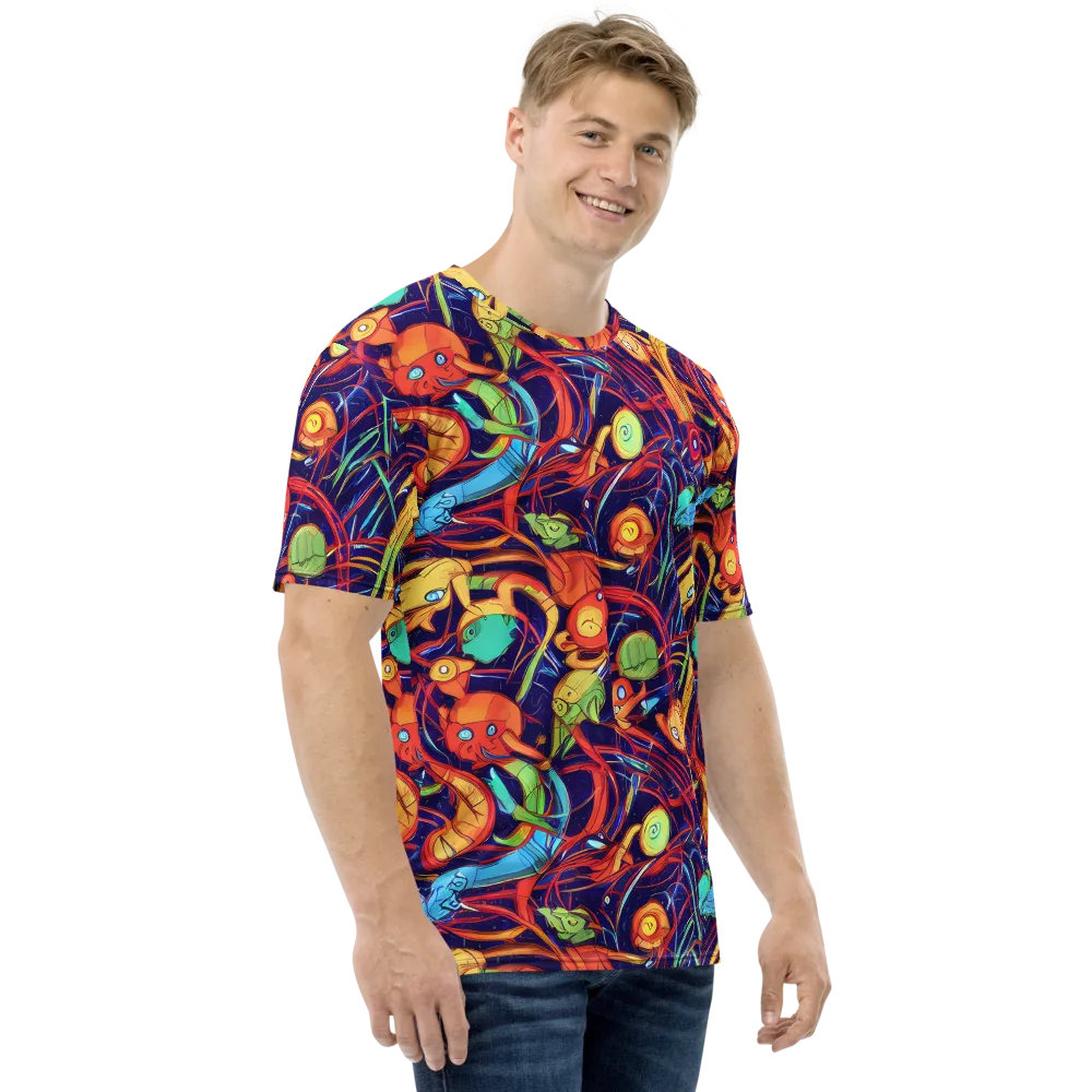 Neon Reef Rapture on Men's Crew Neck T-Shirt — Right