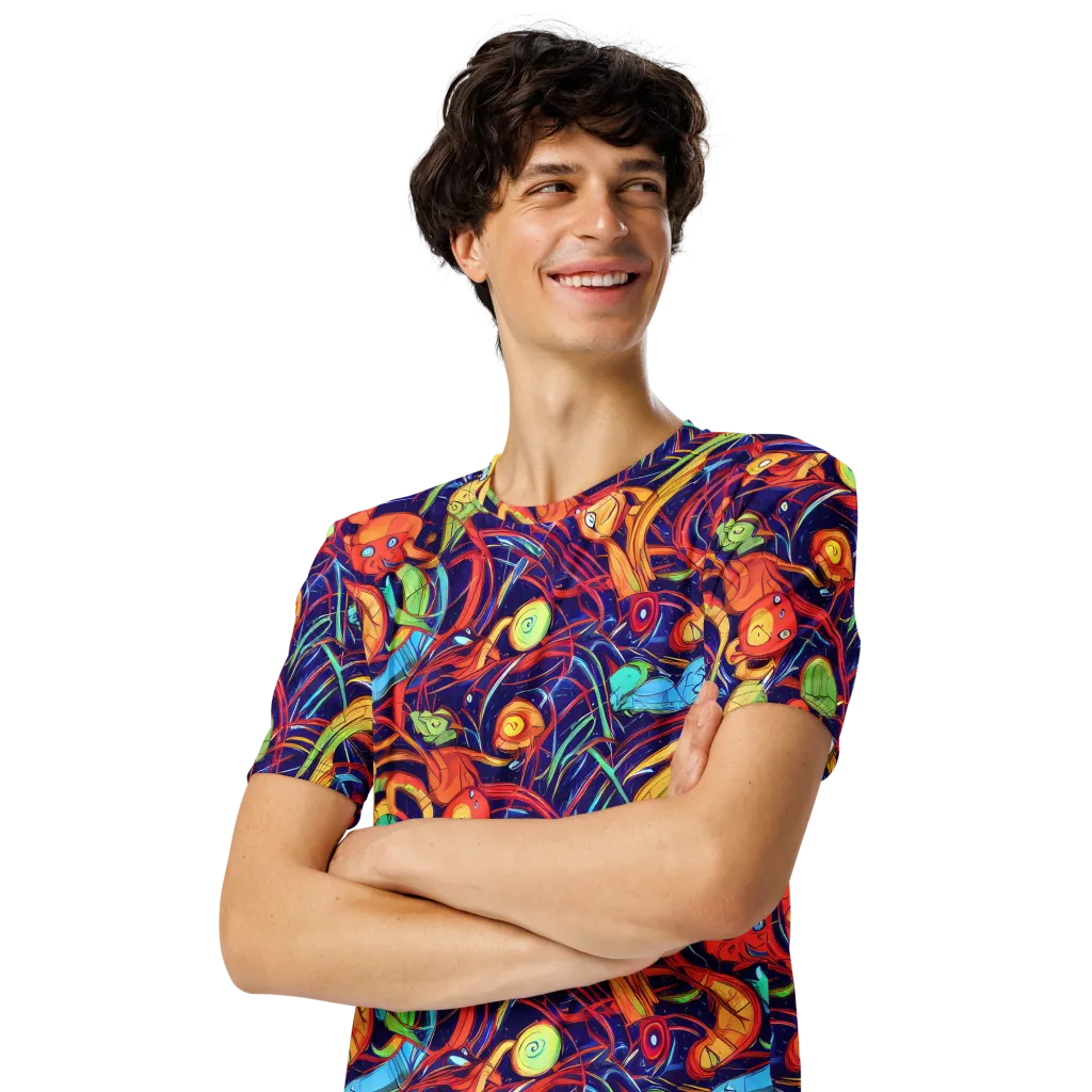 Neon Reef Rapture on Men's Crew Neck T-Shirt — Left Front