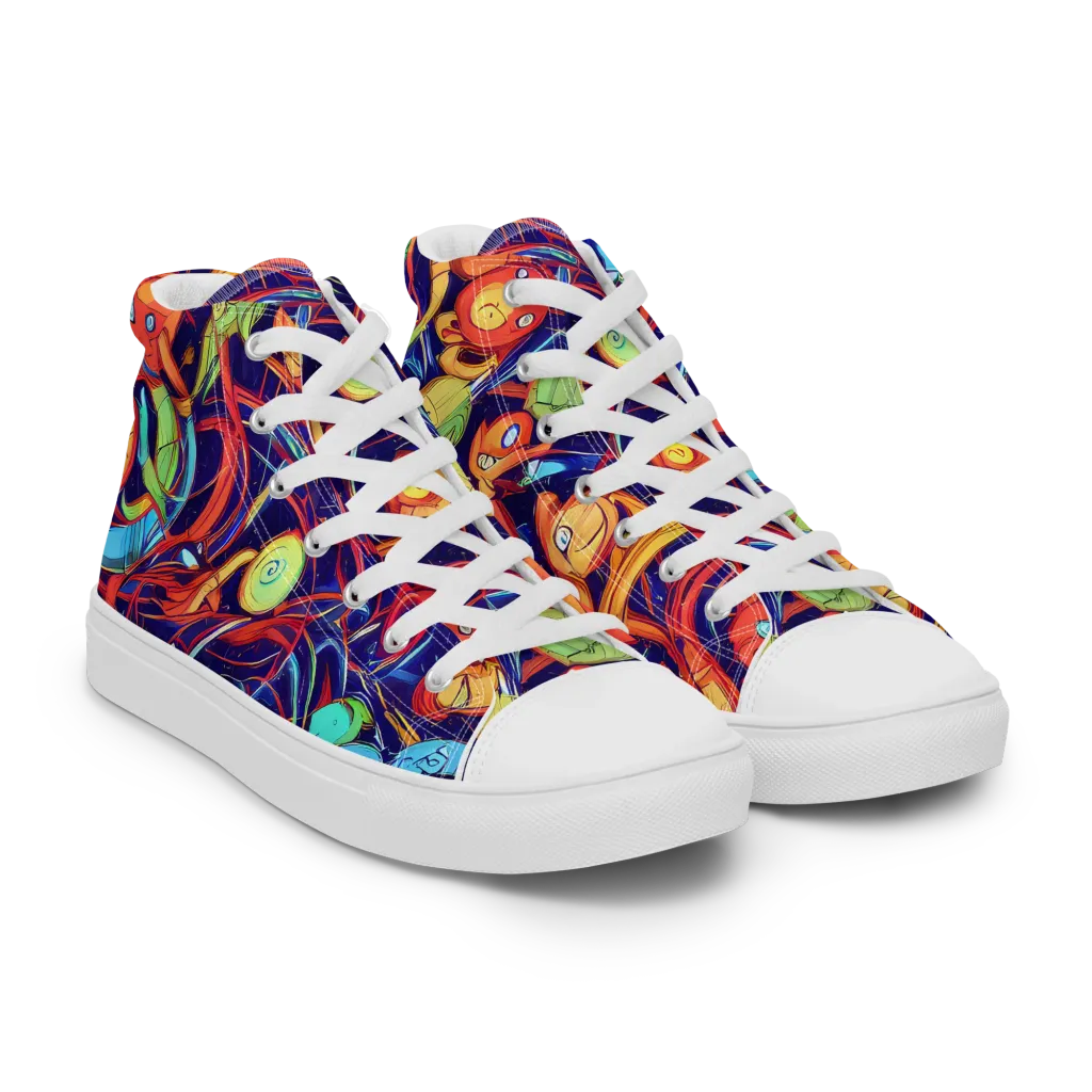 Neon Reef Rapture on Men's High Top Canvas Shoes — Right Front