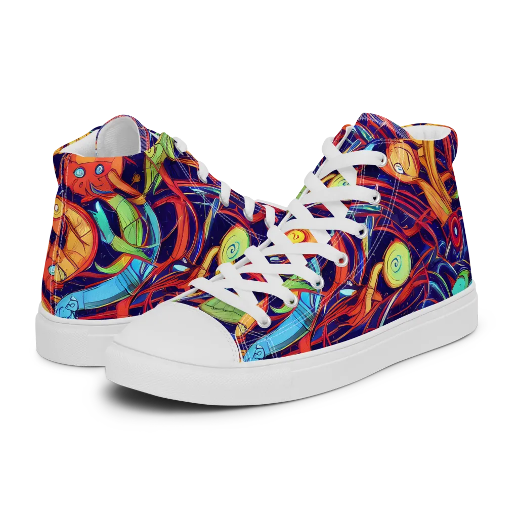 Neon Reef Rapture on Men's High Top Canvas Shoes — Left