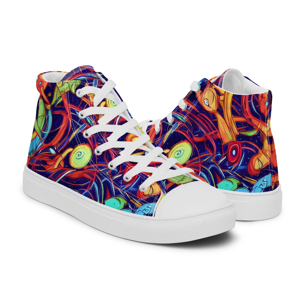 Neon Reef Rapture on Men's High Top Canvas Shoes — Right