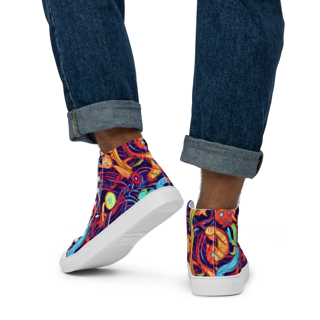 Neon Reef Rapture on Men's High Top Canvas Shoes — Back