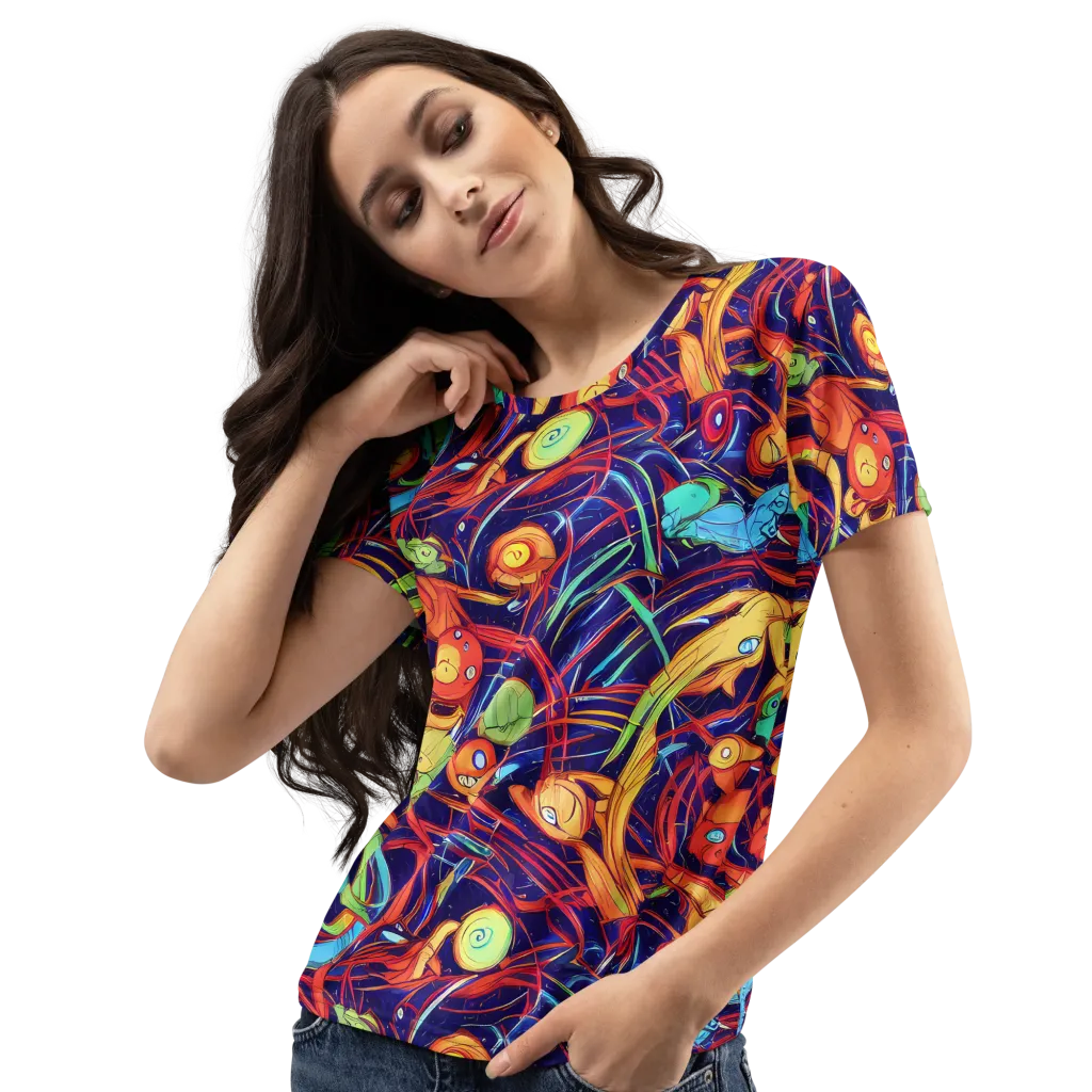 Neon Reef Rapture on Women's Crew Neck T-Shirt — Left Front