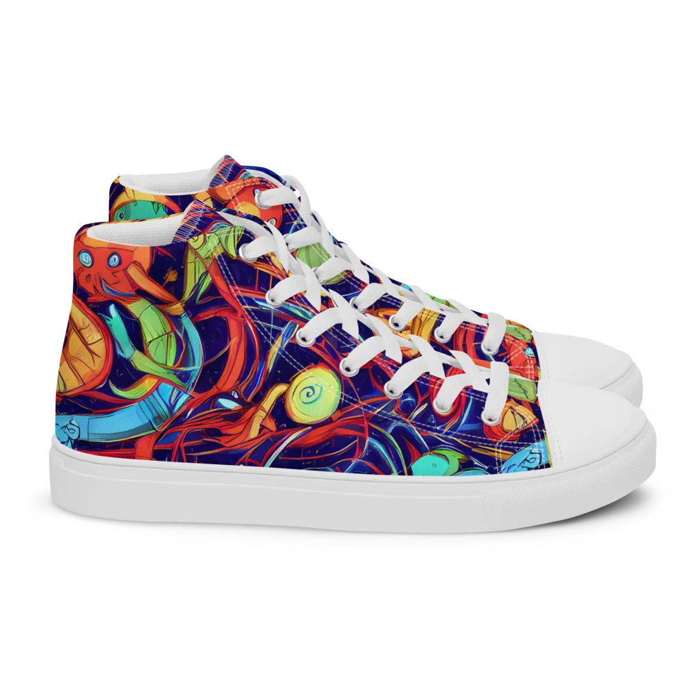 Neon Reef Rapture on Women's High Top Canvas Shoes — Right