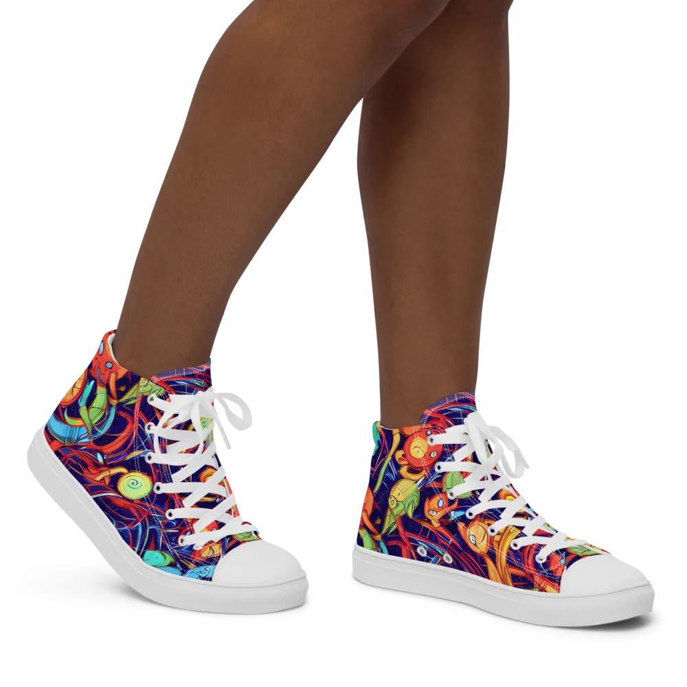 Neon Reef Rapture on Women's High Top Canvas Shoes — Right