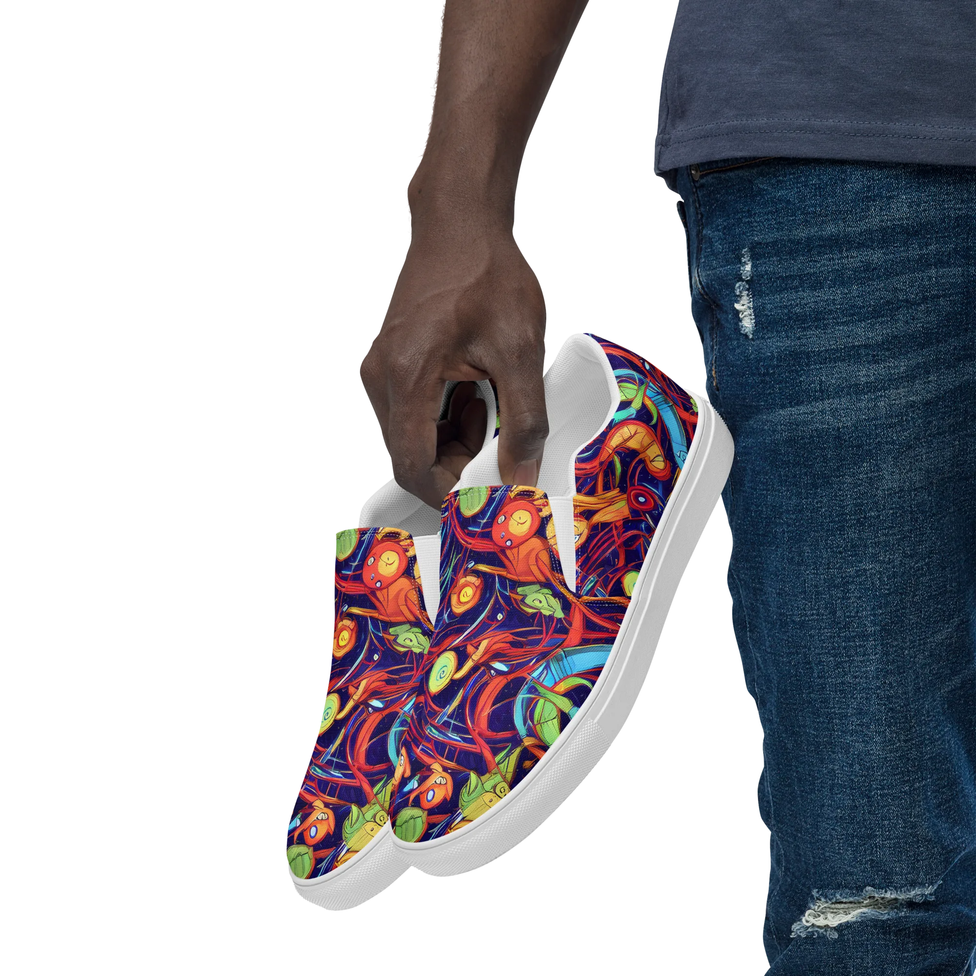 Neon Reef Rapture on Men's Slip-On Canvas Shoes — Left Front