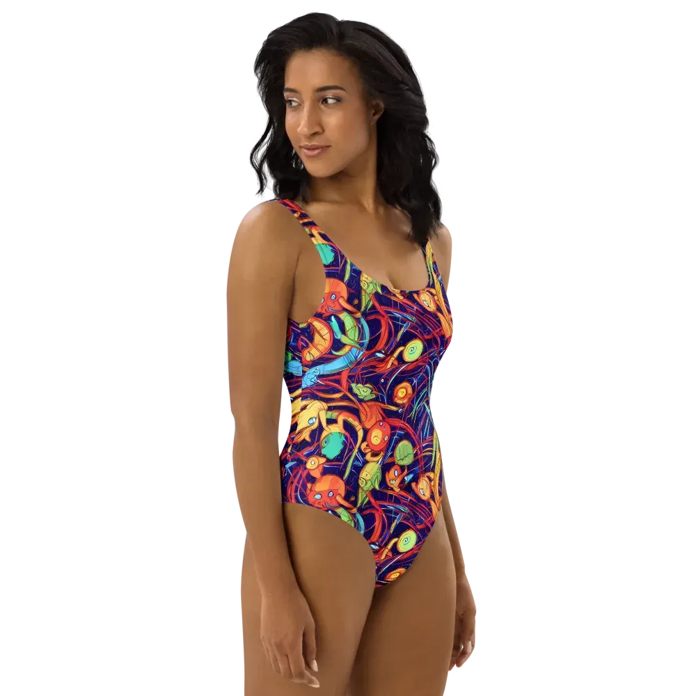 Neon Reef Rapture on One-Piece Swimsuit — Right