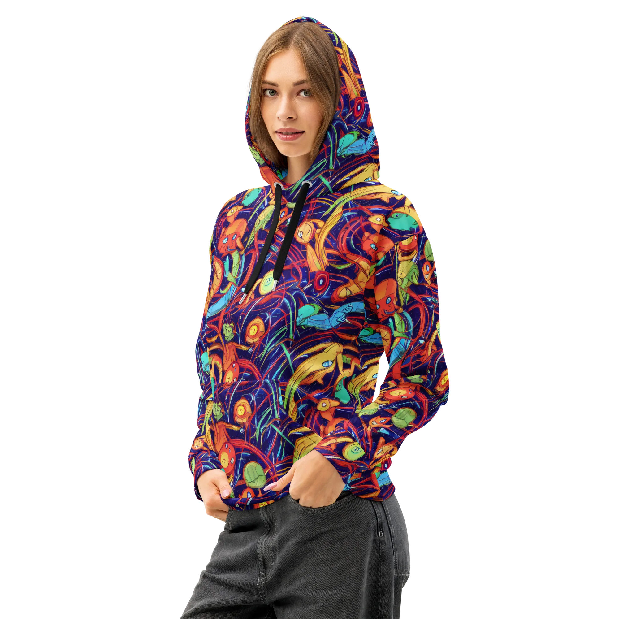 Neon Reef Rapture on Cotton Hoodie — Left Front