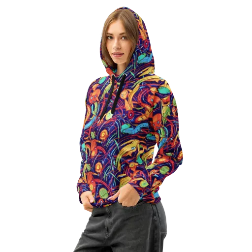 Neon Reef Rapture on a Cotton Hoodie