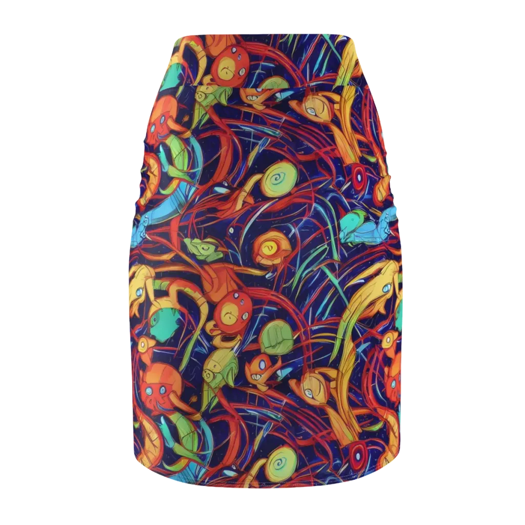 Neon Reef Rapture on Pencil Skirt — Back