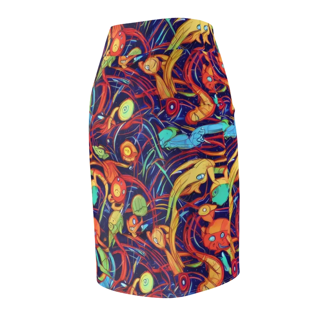 Neon Reef Rapture on Pencil Skirt — Back Side