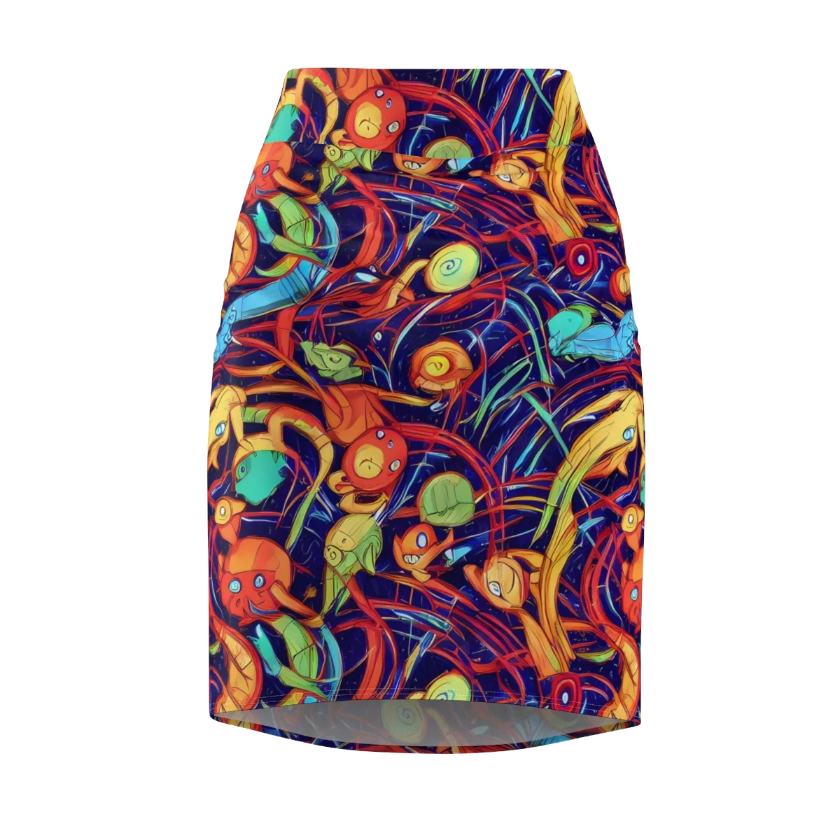 Neon Reef Rapture on Pencil Skirt — Front